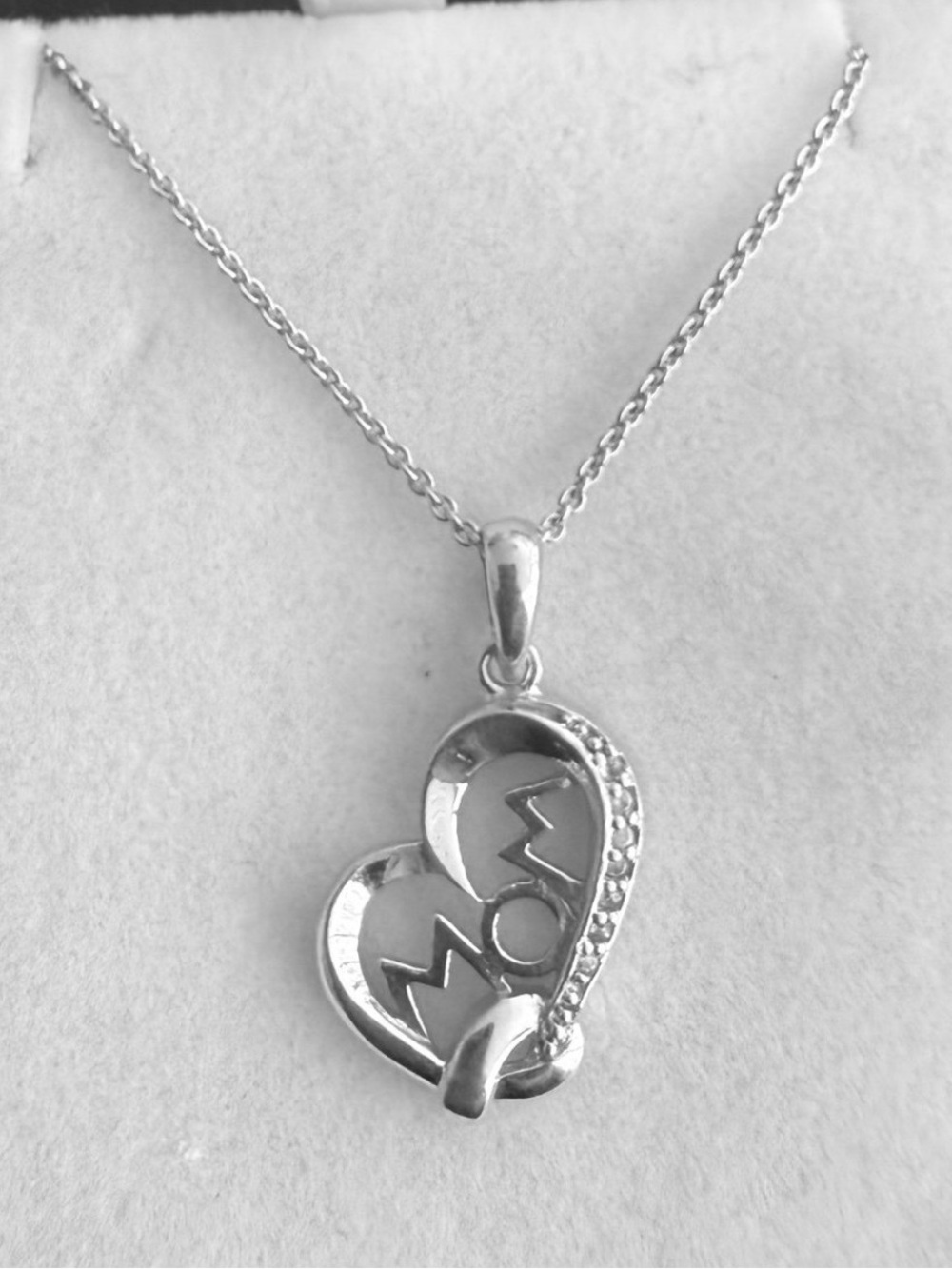 Sterling Silver w/Cubic Zirconia Stones MOM Heart Necklace 20” adjustable